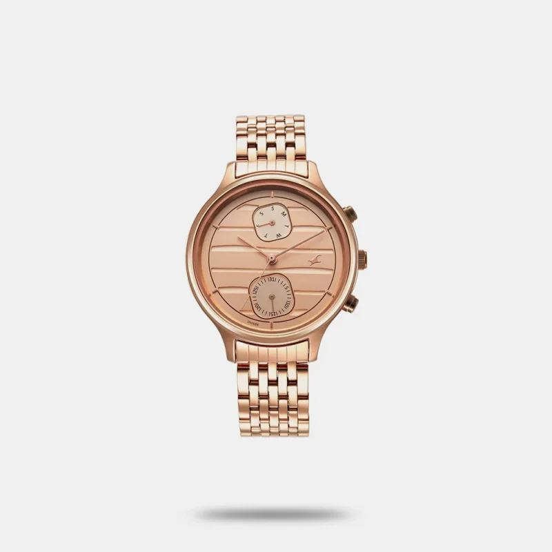 Fastrack Style Up Rose Gold Dial Stainless Steel Strap Watch for Girls - NS6207WM02
