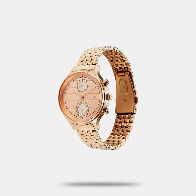 Fastrack Style Up Rose Gold Dial Stainless Steel Strap Watch for Girls - NS6207WM02 - Image 2
