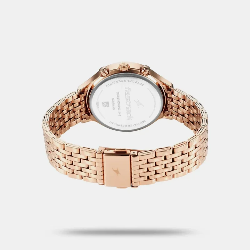 Fastrack Style Up Rose Gold Dial Stainless Steel Strap Watch for Girls - NS6207WM02 - Image 4