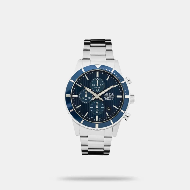 Blue Patterned Dial Chronograph Watch - AM3955X1