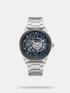 Combining technical mastery with bold design, this watch is powered by a seamless automatic movement for precise timekeeping. Its curved glass enhances the dynamic profile, while the stunning skeleton dial reveals the intricate inner workings of the self-winding mechanism. The brand detail at 12 o'clock reinforces its style, while the features like a 50m water resistance, round dial, and a two-tone metal bracelet strap with a push-button deployant clasp enhance the functionality.