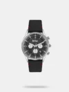 Fashioned with a steel grey metal strap, this men's analog watch from Lee Cooper will give you the statement look you have been coveting for. Encased in a 44 mm case, the navy round dial features plain three hands, bold stick markings at five-minute intervals, a date display window, three subdials, two pushers and a crown for time adjustment. Besides, it is completed with a push-button clasp to ensure a secure fit on the wrist.