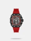 Amaze everyone around you by wearing this men's analog watch from the collection collection by Lee Cooper. Encased in a case width mm case, the black tonneau dial is protected by a mineral glass. It features multifunction and a crown for time adjustment. The silicon strap comes in a red hue that further elevates the look of the timekeeper. Besides, it is completed with a buckle clasp to ensure a secure fit on the wrist.