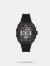 Amaze everyone around you by wearing this men's analog watch from the collection collection by Lee Cooper. Encased in a case width mm case, the black tonneau dial is protected by a mineral glass. It features multifunction and a crown for time adjustment. The silicon strap comes in a red hue that further elevates the look of the timekeeper. Besides, it is completed with a buckle clasp to ensure a secure fit on the wrist.