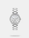Fashioned with a steel grey metal strap, this men's analog watch from Lee Cooper will give you the statement look you have been coveting for. Encased in a 44 mm case, the navy round dial features plain three hands, bold stick markings at five-minute intervals, a date display window, three subdials, two pushers and a crown for time adjustment. Besides, it is completed with a push-button clasp to ensure a secure fit on the wrist.