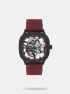 Seamlessly fusing fashion and utility, this men's analog watch from Lee Cooper is sure to make a style statement. Operated by a automatic movement and safeguarded by a mineral glass, the black round dial is encased in a 44 mm case. It features multifunction. The silicon strap flaunts a red hue that accentuates the look of the watch. Moreover, it is fitted with a buckle clasp that ensures a secure fit on the wrist.