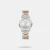 Effortlessly combining style and functionality, this women's analog watch from the collection by Lee Cooper will be a perfect pick. The stainless steel strap showcases a two tone hue that uplifts the look of the watch. Safeguarded by a mineral glass and functional on a quartz movement, the silver round dial is encompassed in a 35 mm case. It features plain three hands. Furthermore, it is complemented with a push-button clasp that ensures a secure fit on the wrist.