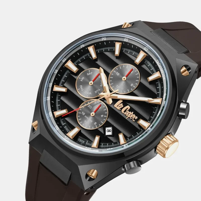 Men Brass Dial & Leather Straps Analogue Multi Function Watch - LEE COOPER LC08063.061 - Image 2