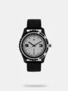 Unleash your dark side with this rich timepiece. The black dial gives exudes power and might with a grey ring around it. The plain three hands make timekeeping easy. The black genuine leather strap lend the watch a plush look. Go for an all black look with this watch and black trousers and shirt.