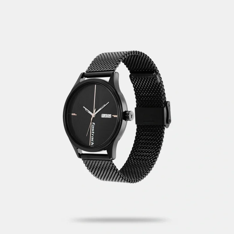 Fastrack Style Up Quartz Analog with Day and Date Black Dial Stainless Steel Strap Watch for Guys - NS3247NM03 - Image 2