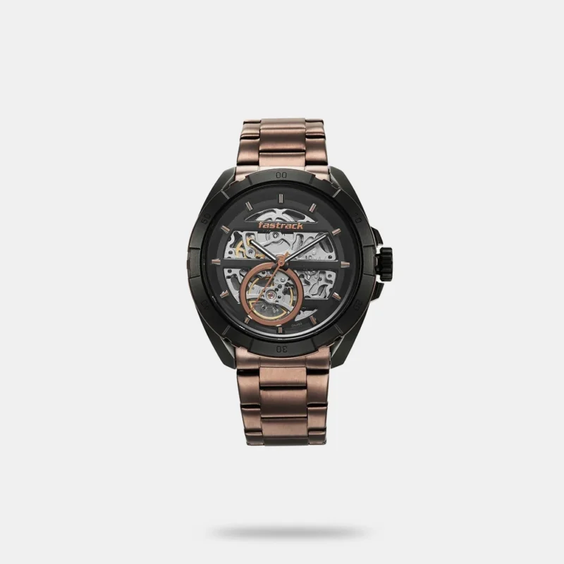 Fastrack Automatics Black Dial Brown Stainless Steel Strap Watch For Guys - NS3297KM01