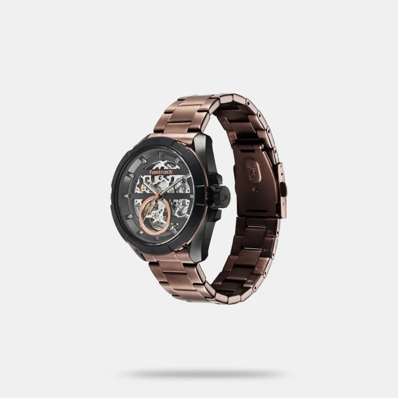 Fastrack Automatics Black Dial Brown Stainless Steel Strap Watch For Guys - NS3297KM01 - Image 2