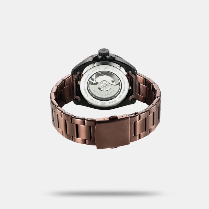 Fastrack Automatics Black Dial Brown Stainless Steel Strap Watch For Guys - NS3297KM01 - Image 3