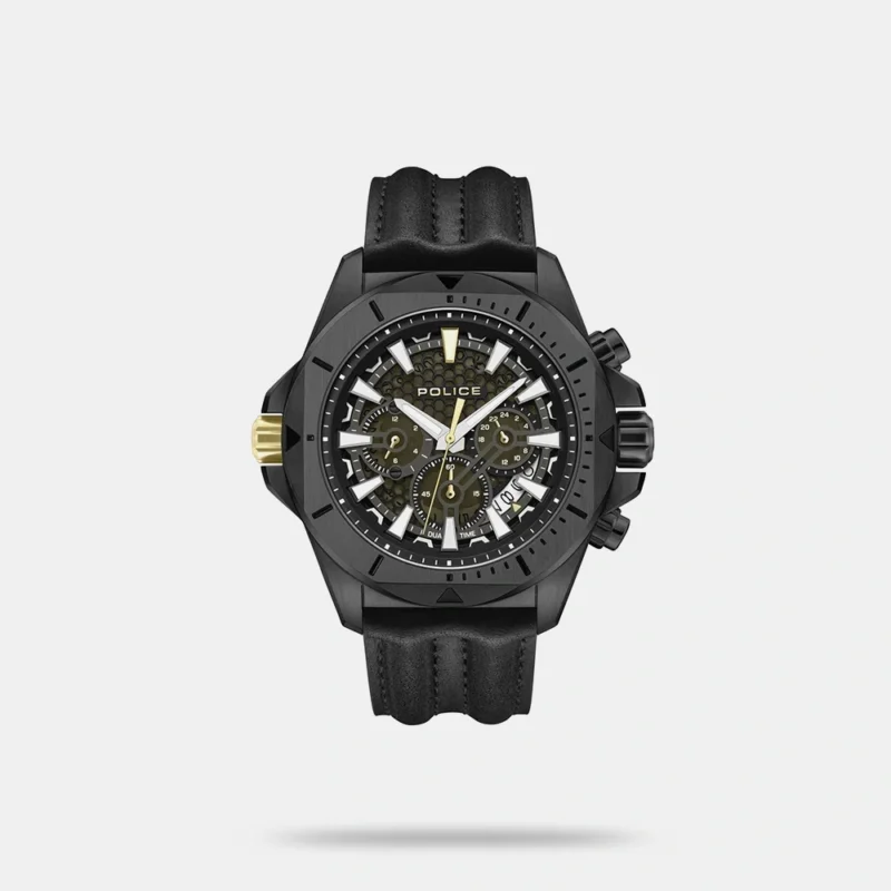 Police Multifunction Black Dial Leather Strap Watch For Men - PLPEWGF0054503