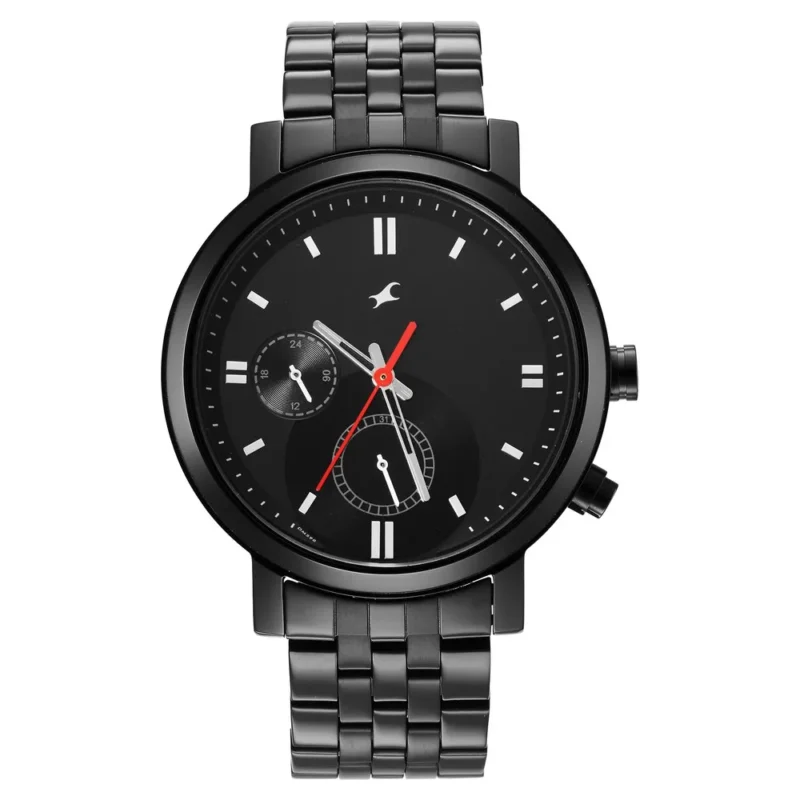 Fastrack Tick Tock Quartz Multifunction Black Dial Metal Strap Watch for Guys - NS3287NM01