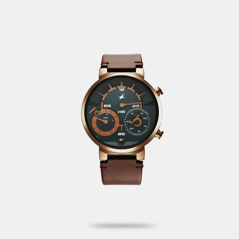 Fastrack Gambit Micromotor Green Dial Brown Leather Strap Analog Watch for Guys - 3309QL01