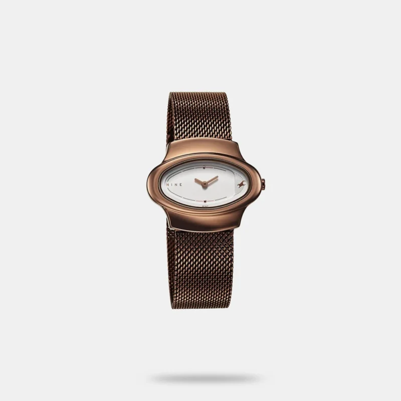 Fastrack Pulse Quartz Analog White Dial Brown Stainless Steel Strap Watch For Girls - 6004QM02F