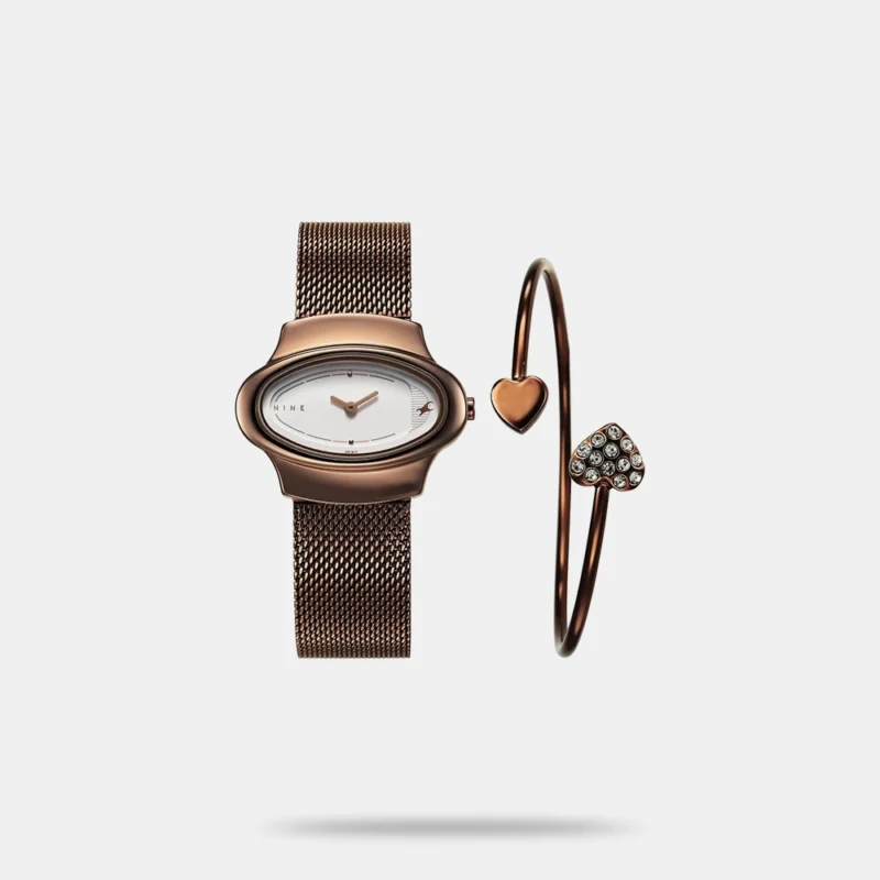 Fastrack Pulse Quartz Analog White Dial Brown Stainless Steel Strap Watch For Girls - 6004QM02F - Image 2