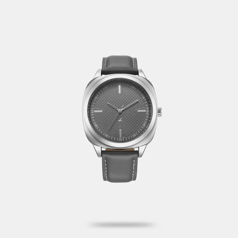 Fastrack Stunners X Quartz Analog Grey Dial Leather Strap Watch For Guys - 38161SL01