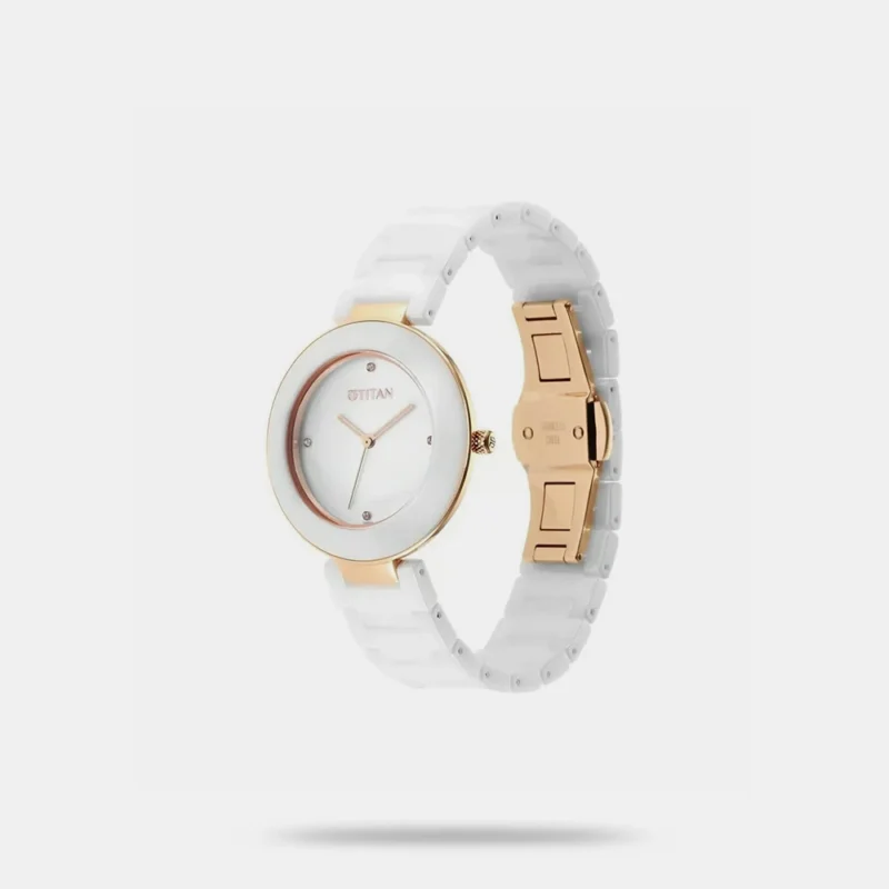 Titan Purple Ceramics Quartz Analog White Dial White Ceramic Strap Watch for Women - 95189KC01 - Image 2