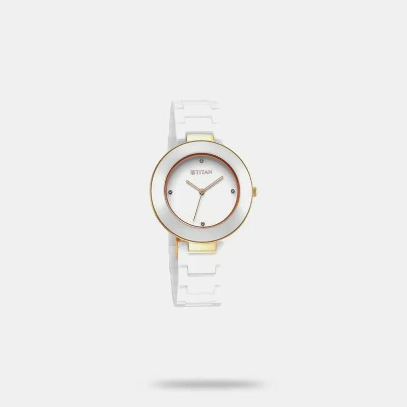Titan Purple Ceramics Quartz Analog White Dial White Ceramic Strap Watch for Women - 95189KC01