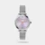 This women's analog stainless steel watch features a 32mm round case that elegantly complements the purple dial. It operates on a reliable quartz movement for precise timekeeping. The 15mm silver mesh strap adds style and secures with a tang buckle. With 3 ATM water resistance, it's perfect for everyday wear. The watch is protected by mineral glass, lightweight at 59 grams, and has a 9mm case thickness. It includes a 2-year warranty and proudly originates from India.