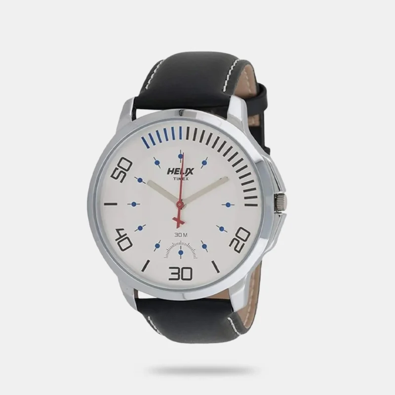 Men Quartz Silver Dial Analog Leather Watch - TW027HG05
