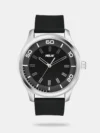 Set your fashion parameters high with this men's analog watch from the Valentine's Day collection by Helix. The black round dial is housed in a 45.5 mm case. It exudes plain three hands and a crown for time adjustment. The stainless steel strap vaunts a silver hue that enhances the look of the watch. Furthermore, it is completed with a push-button clasp to ensure a secure fit on the wrist.