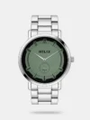 nfuse class to your casual attire with this men's analog watch by Helix. Secured by a mineral glass, the silver round dial is nestled in a 42 mm case. It exhibits plain two hands. The stainless steel strap exudes a silver hue that accentuates the look of the watch. Moreover, it is equipped with a push-button clasp to ensure a secure fit on the wrist.