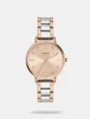 Carry great technology wrapped around your wrist with this women's analog watch from the Fria collection by Timex. Encased in a 32 mm case, the rose gold round dial is secured by a mineral glass. It exudes plain three hands. The brass strap vaunts a rose gold hue that enhances the look of the watch. Besides, it is completed with a jewellery clasp to ensure a secure fit on the wrist.