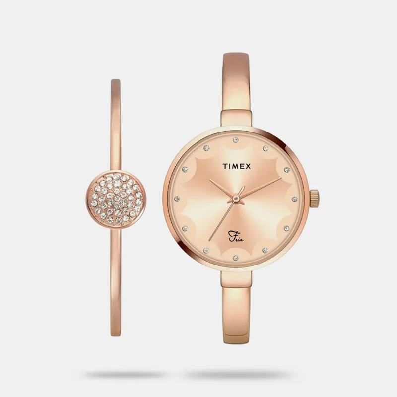 Fria Women Quartz Rose Gold Dial Analog Brass Watch - TWEL18502