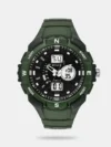 Opt for this men's analog watch from the Youth collection by Helix and leave a lasting impression on your peers. The round dial showcases plain three hands, bold stick and numeral markings at five-minute intervals, a date display window, a day indicator and a crown for time adjustment. The genuine leather strap flaunts a stunning black hue that accentuates the look of the watch. Furthermore, it is complemented with a buckle clasp that ensures a secure fit on the wrist.