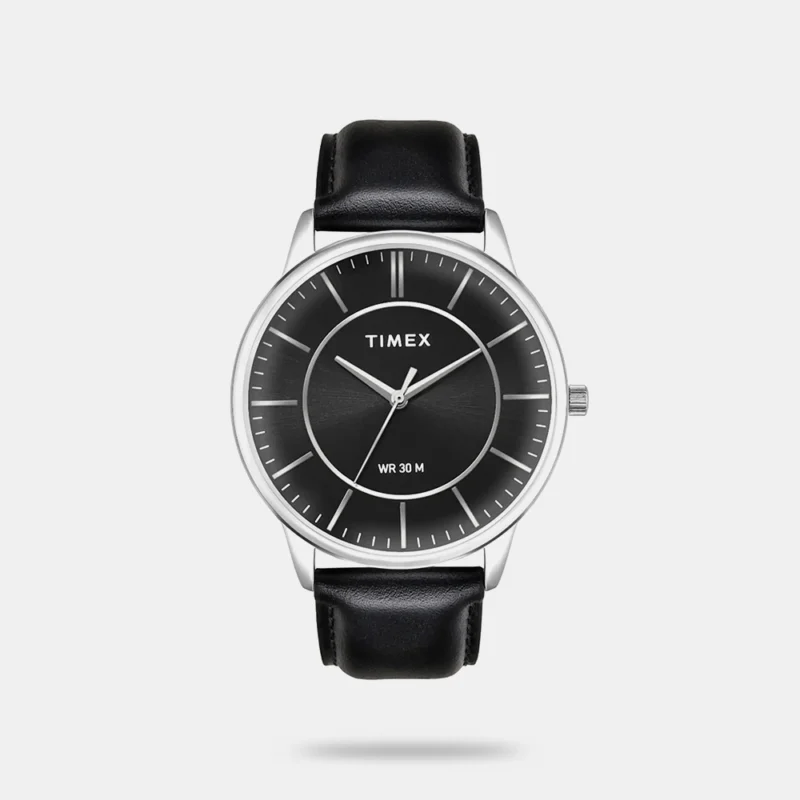 TIMEX Classics Analog Watch for Man with Black Round Dial & Black Leather Strap Band Water Resistant Men's Wrist Watches - TWTG12101