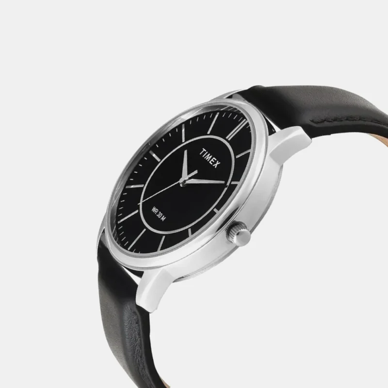 TIMEX Classics Analog Watch for Man with Black Round Dial & Black Leather Strap Band Water Resistant Men's Wrist Watches - TWTG12101 - Image 2