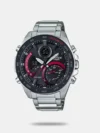 Experience adventure with this sporty analog-digital watch, featuring a durable 47.6mm dial, debossed bezel, simple hands, digital displays, backlight, and pushers. It's water-resistant up to 100 meters and comes with a robust resin strap secured by a tang buckle closure.