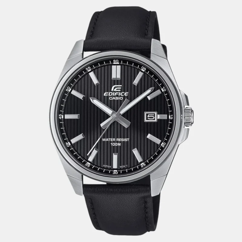 Edifice Men Quartz Black Dial Analog Leather Watch - ED621