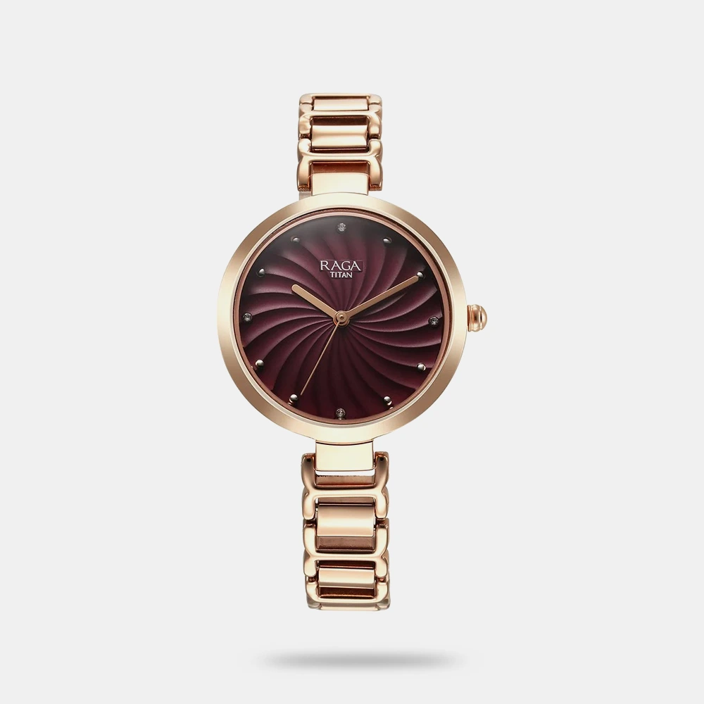 https://watchpalace.in/product/titan-raga-memoirs-quartz-analog-burgundy-dial-with-rose-gold-color-metal-strap-watch-for-women-2752wm01/ Titan Raga Memoirs Quartz Analog Burgundy Dial With Rose Gold Color Metal Strap Watch For Women - 2752WM01