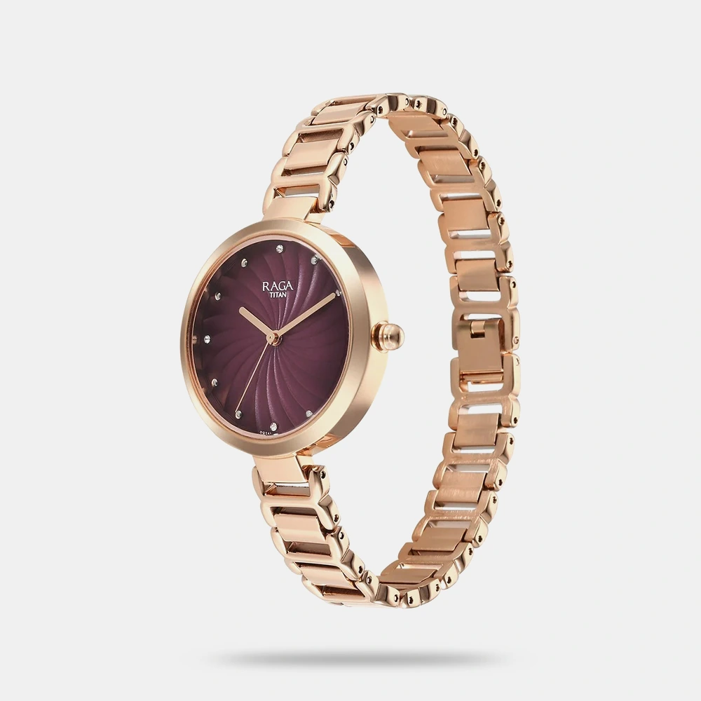 https://watchpalace.in/product/titan-raga-memoirs-quartz-analog-burgundy-dial-with-rose-gold-color-metal-strap-watch-for-women-2752wm01/ Titan Raga Memoirs Quartz Analog Burgundy Dial With Rose Gold Color Metal Strap Watch For Women - 2752WM01 - Image 2