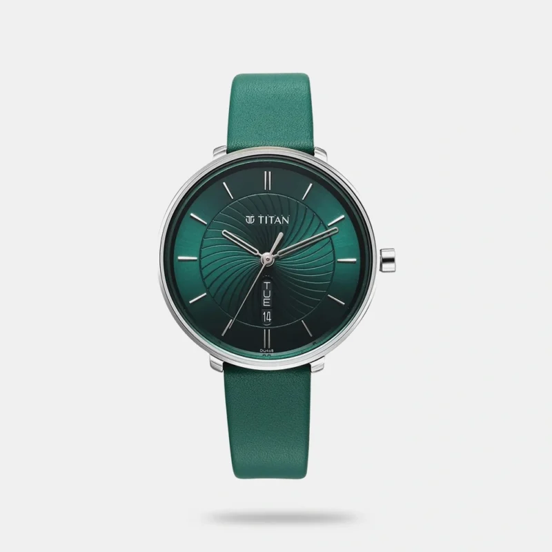 Titan Neo Analog with Day and Date Green Dial Green Color Leather Strap ...