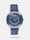 Elevate your accessory collection with this men's casual analog watch from the Dial it up collection by Fastrack. It has a green round stick dial. This multifunction watch features a crown for time adjustment. The genuine leather strap comes in a grey hue that further elevates the look of the watch. Besides, it is completed with a buckle clasp to ensure a secure fit on the wrist. It is water-resistant up to 50 m. It has stick needle, Quartz movement and a dial diameter of 43 mm. It shows the day and date accurately.