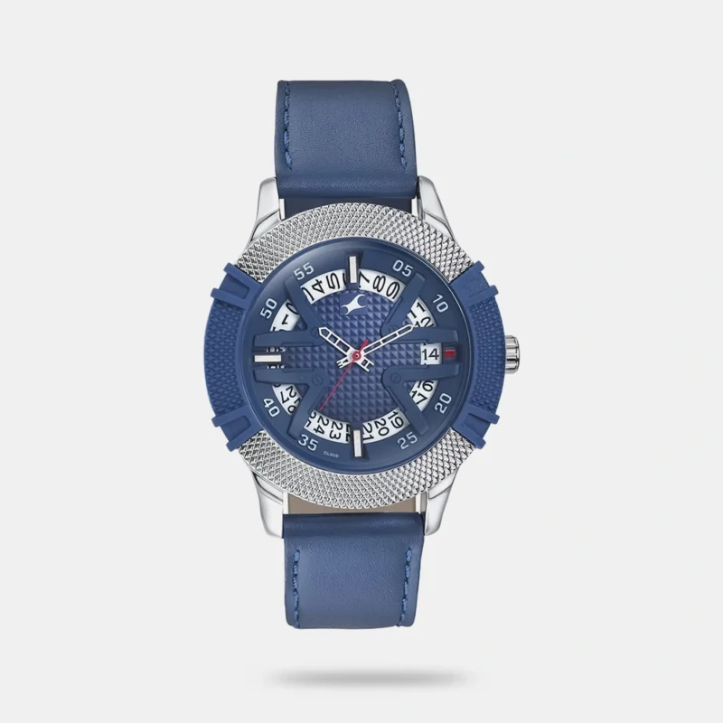 Fastrack Dial It Up Quartz Analog with Date Blue Dial Leather Strap Watch for Guys - 3223KL01