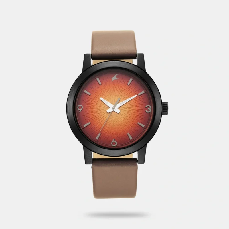 Fastrack Stunners Quartz Analog Orange Dial Leather Strap Watch for Guys - 3245NL02