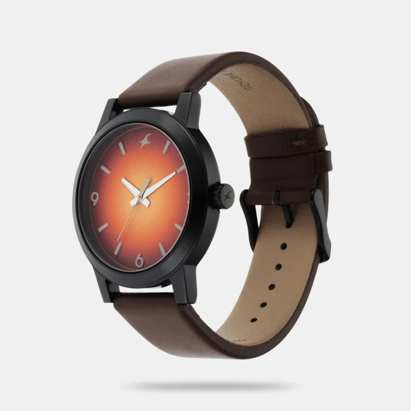 Fastrack Stunners Quartz Analog Orange Dial Leather Strap Watch for Guys - 3245NL02 - Image 2