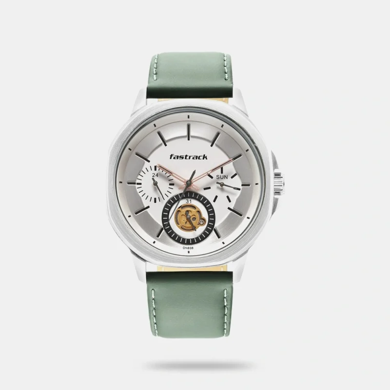Fastrack Exuberant Quartz Multifunction White Dial Leather Strap Watch for Guys - 3303SL02
