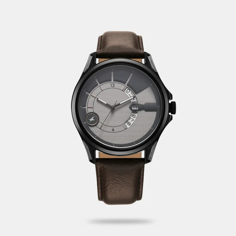 Fastrack Groove Quartz Analog with Date Two Toned Dial Brown Leather Strap Watch For Guys - 3323QL01