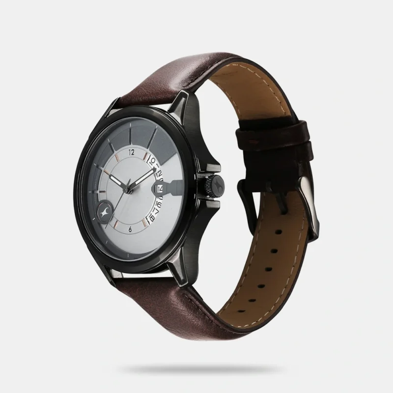 Fastrack Groove Quartz Analog with Date Two Toned Dial Brown Leather Strap Watch For Guys - 3323QL01 - Image 2