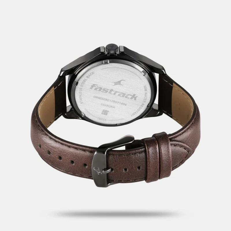 Fastrack Groove Quartz Analog with Date Two Toned Dial Brown Leather Strap Watch For Guys - 3323QL01 - Image 4