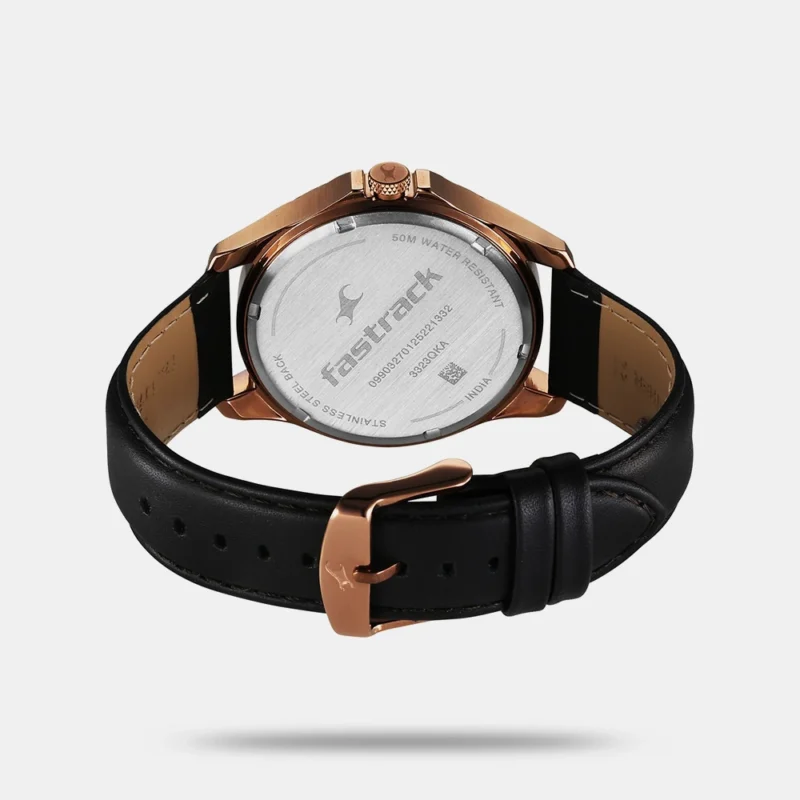 Fastrack Groove Quartz Analog with Date Grey Dial Black Leather Strap Watch For Guys - 3323QL02 - Image 4