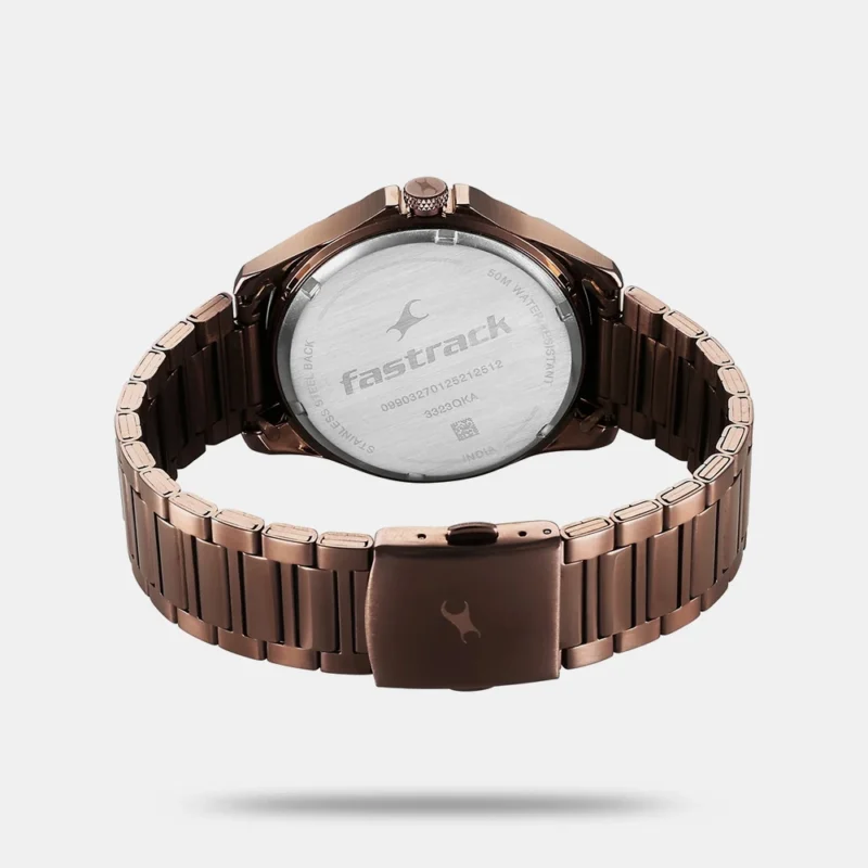 Fastrack Groove Quartz Analog with Date Black Dial Brown Stainless Steel Strap Watch For Guys - 3323QM01 - Image 4