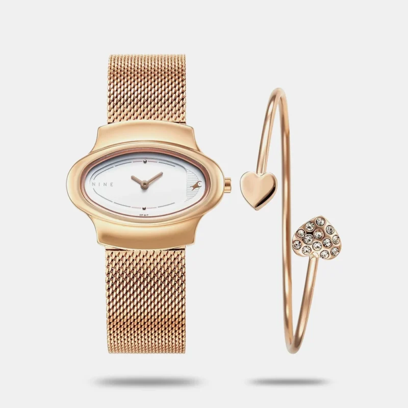 Fastrack Pulse Quartz Analog White Dial Rose Gold Stainless Steel Strap Watch For Girls - 6004WM01F